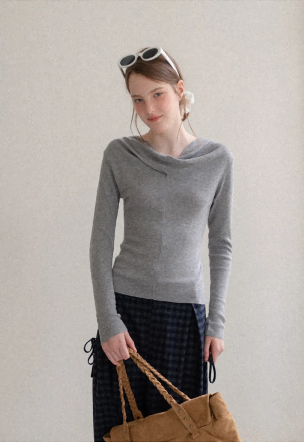 Asymmetrical Cowl Neck Woolen Knit Sweater