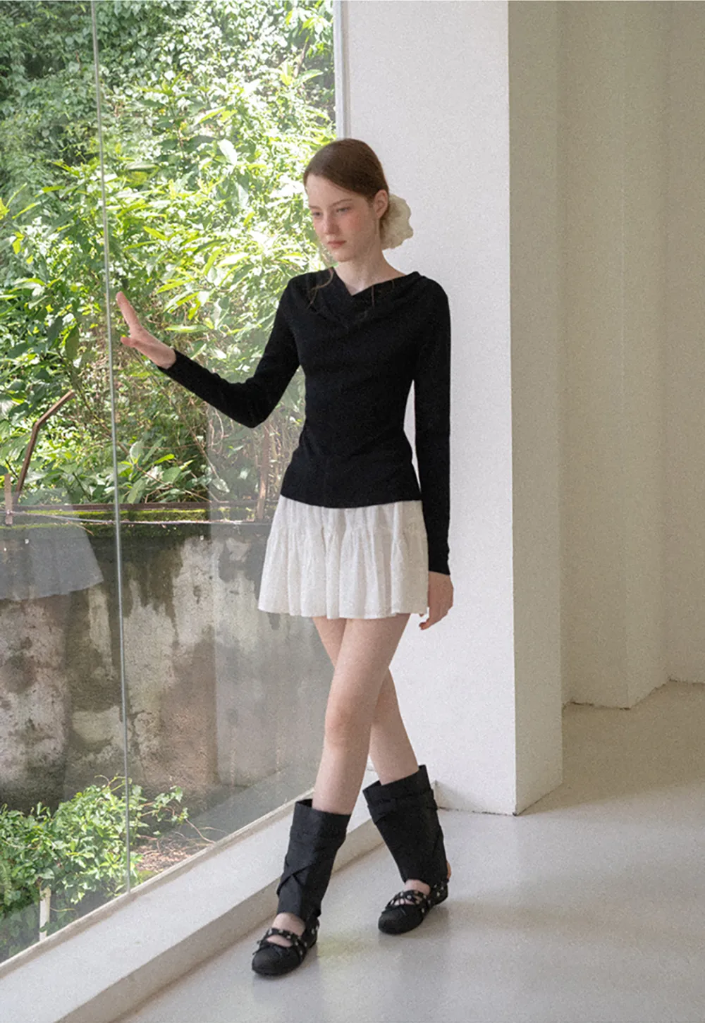 Asymmetrical Cowl Neck Woolen Knit Sweater