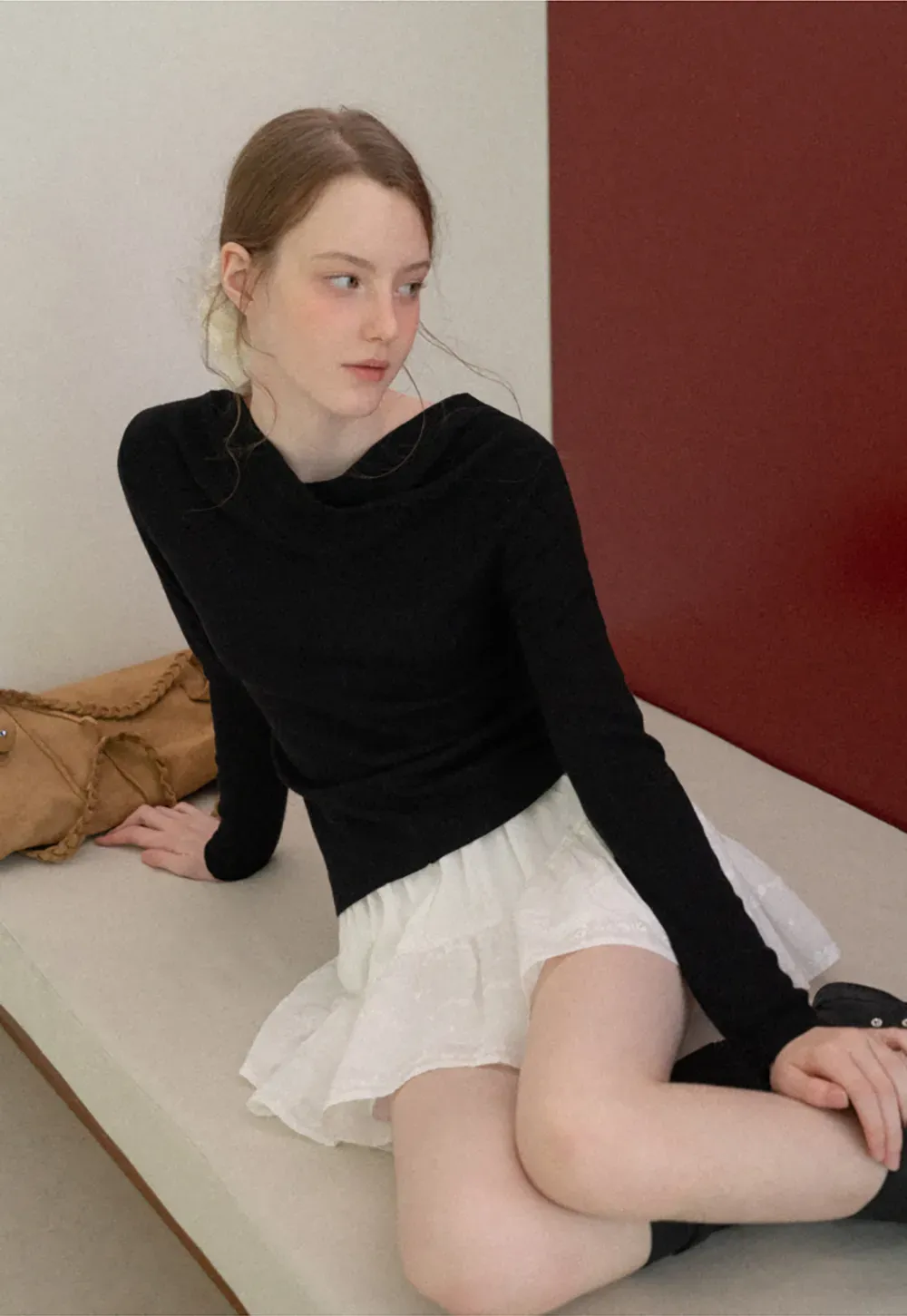 Asymmetrical Cowl Neck Woolen Knit Sweater