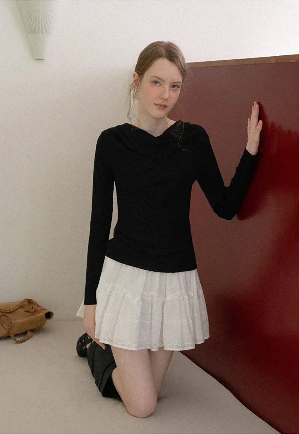 Asymmetrical Cowl Neck Woolen Knit Sweater