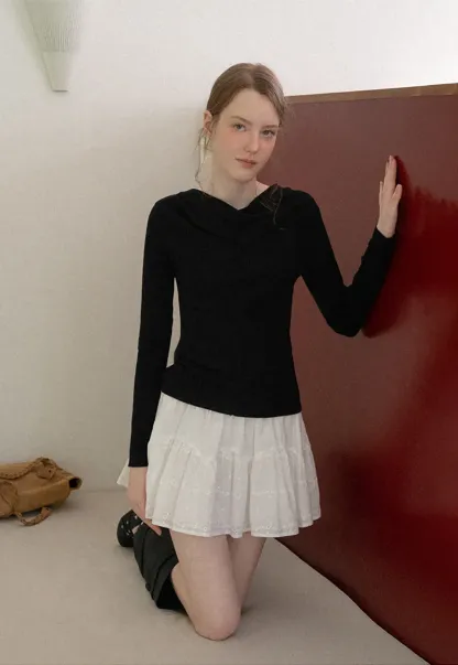 Asymmetrical Cowl Neck Woolen Knit Sweater