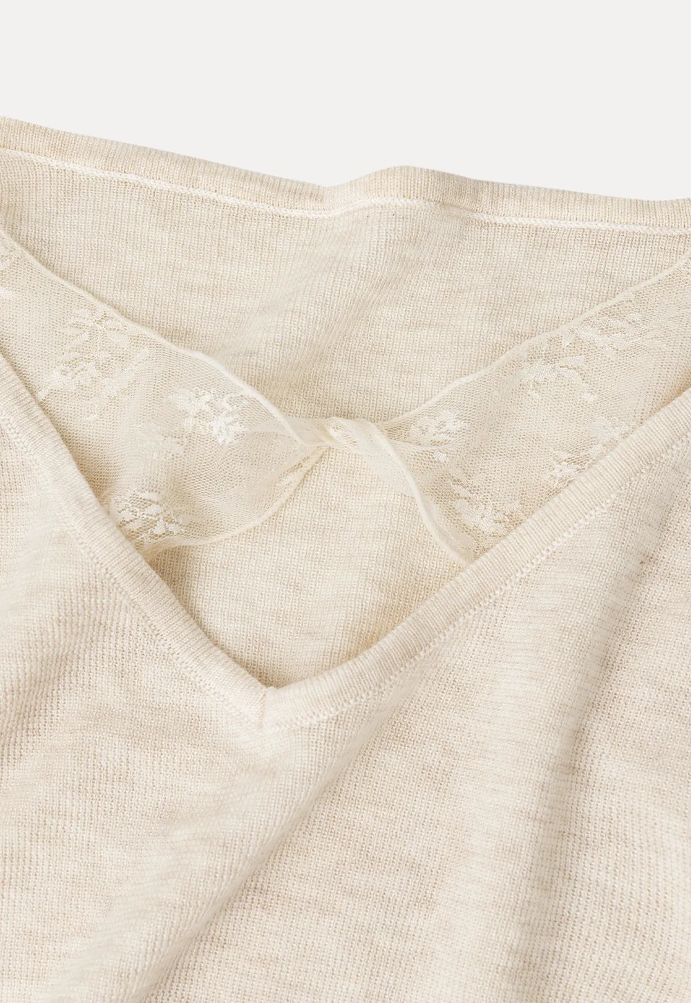 Lace Trim V Neck Long Sleeve Knit Sweater