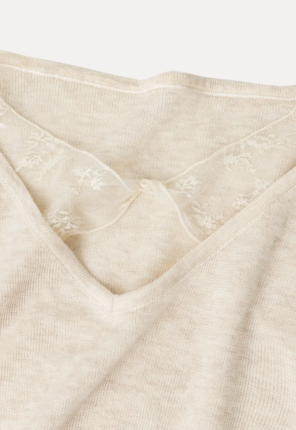Lace Trim V Neck Long Sleeve Knit Sweater