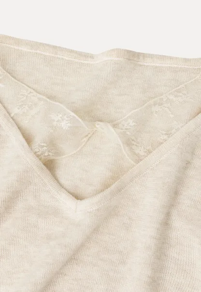 Lace Trim V Neck Long Sleeve Knit Sweater