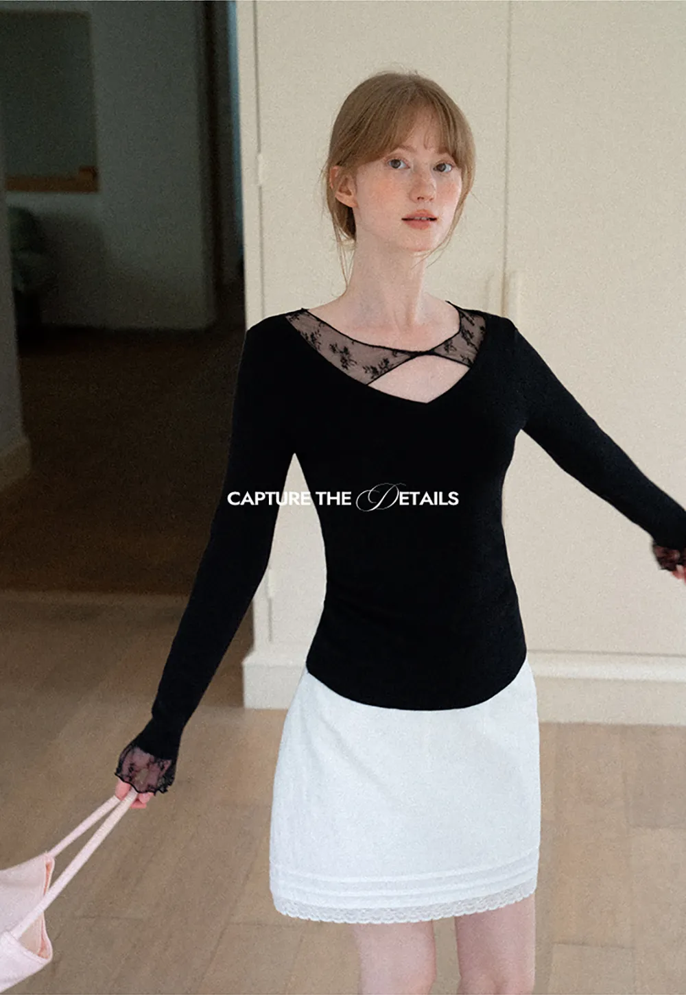 Lace Trim V Neck Long Sleeve Knit Sweater