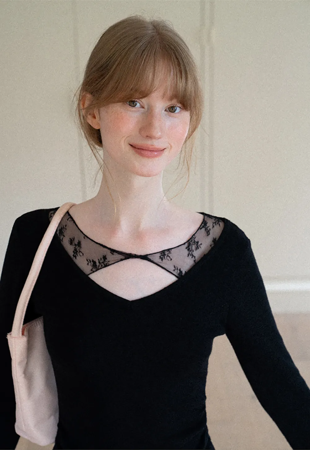 Lace Trim V Neck Long Sleeve Knit Sweater