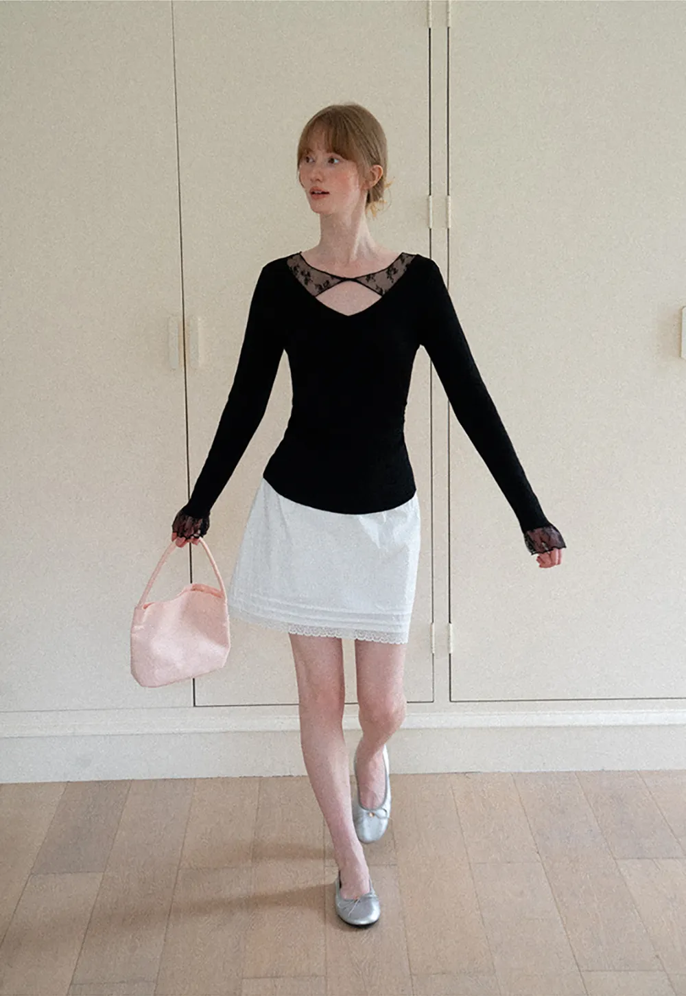 Lace Trim V Neck Long Sleeve Knit Sweater