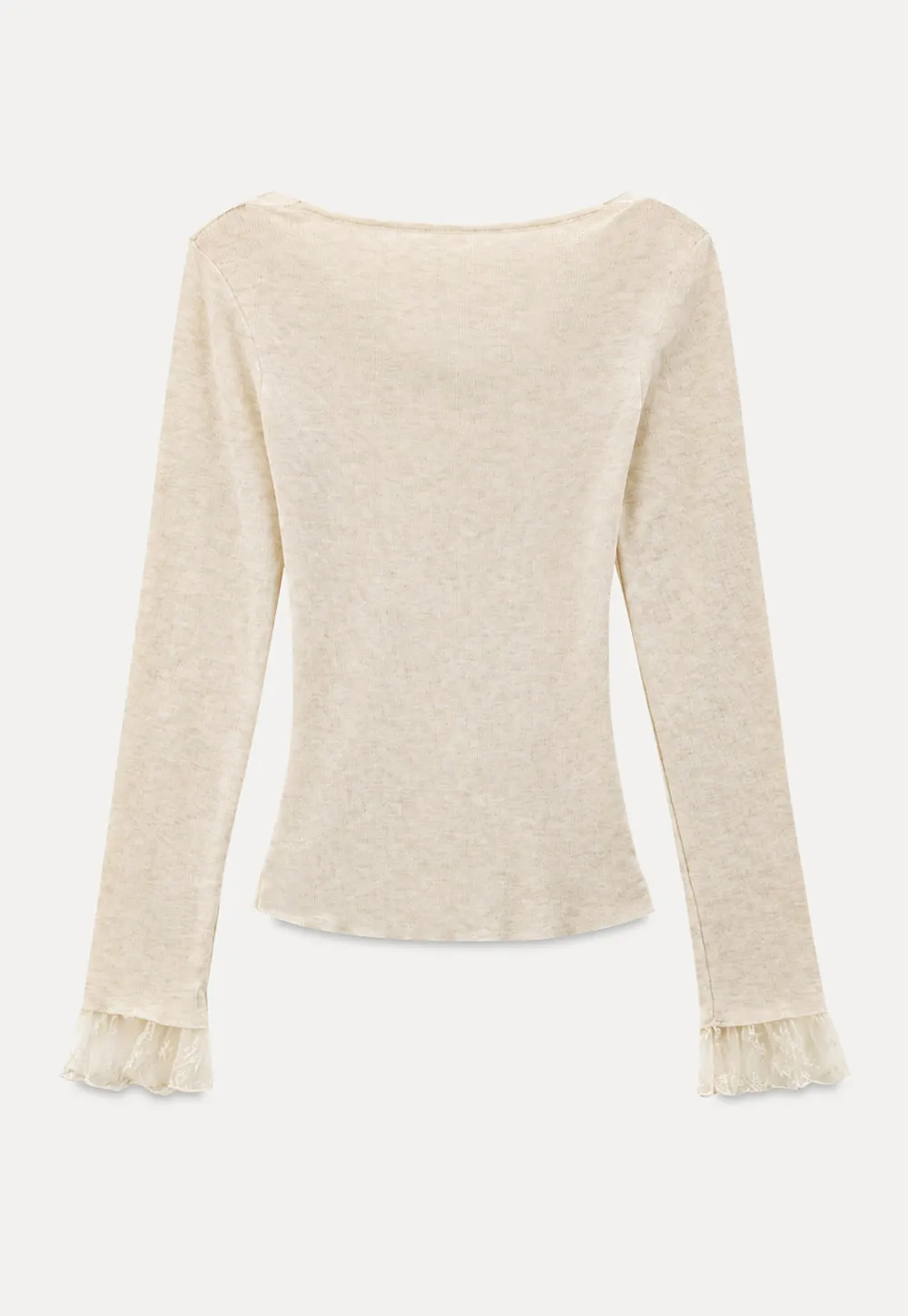 Lace Trim V Neck Long Sleeve Knit Sweater