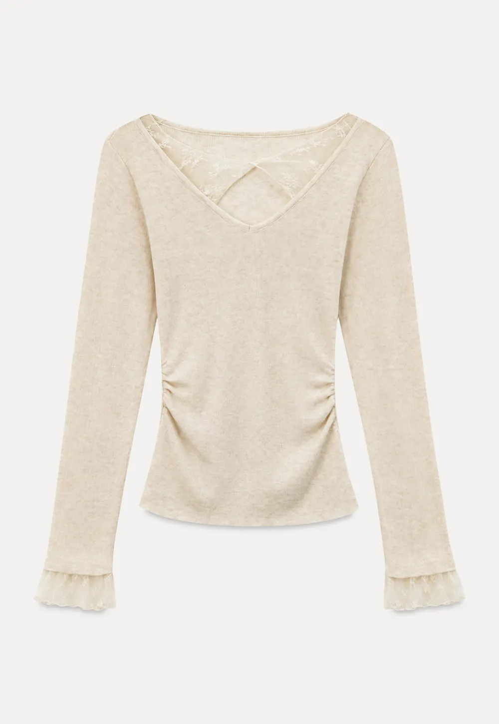 Lace Trim V Neck Long Sleeve Knit Sweater