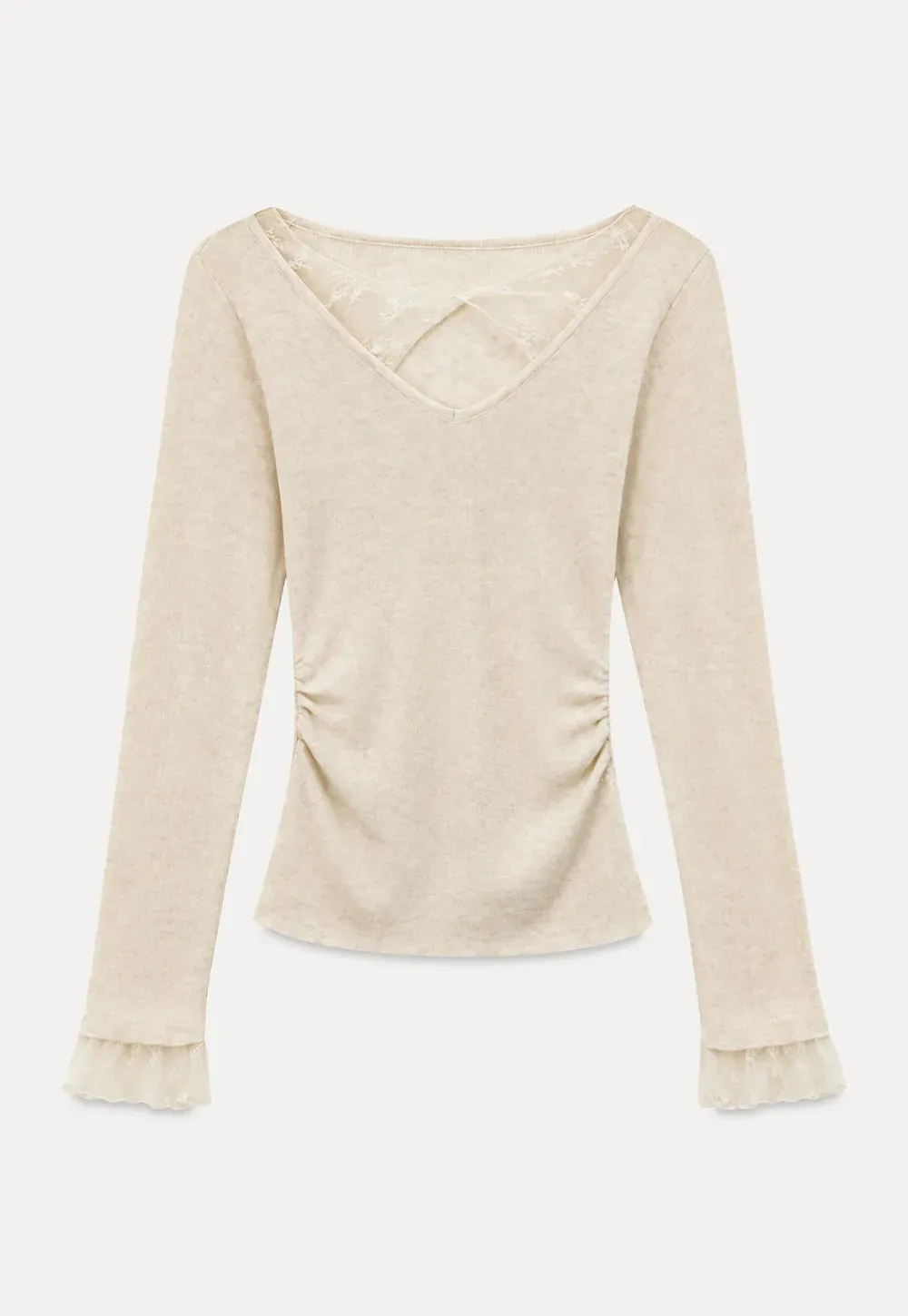 Lace Trim V Neck Long Sleeve Knit Sweater