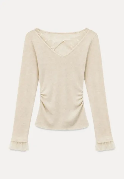 Lace Trim V Neck Long Sleeve Knit Sweater