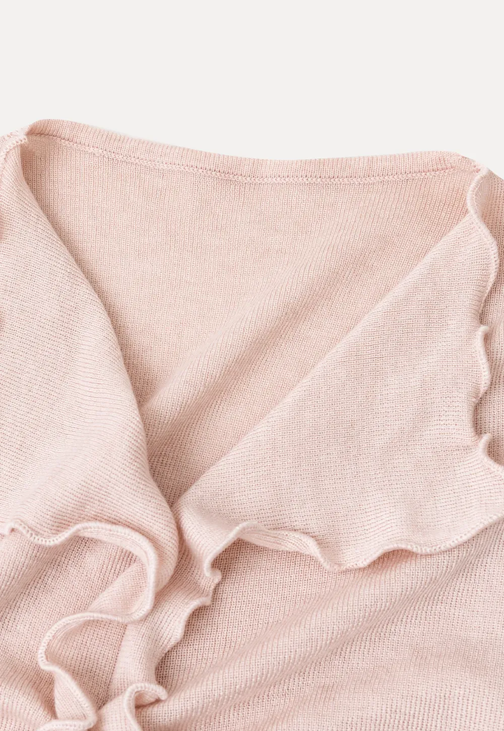 Ruffled V Neck Knit Sweater with Front Twist Detail