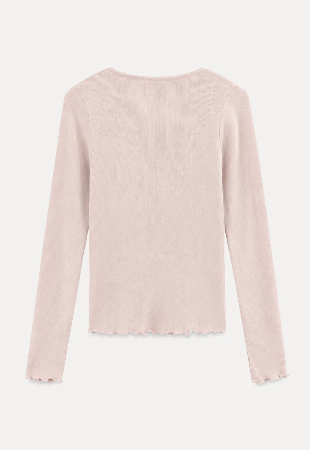 Ruffled V Neck Knit Sweater with Front Twist Detail