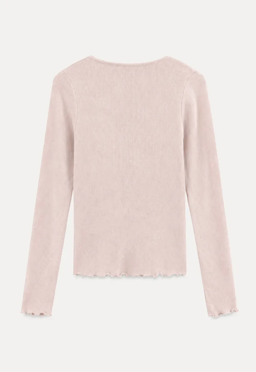 Ruffled V Neck Knit Sweater with Front Twist Detail