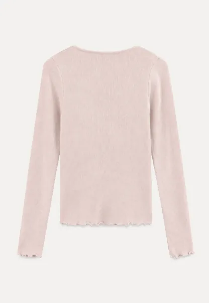 Ruffled V Neck Knit Sweater with Front Twist Detail