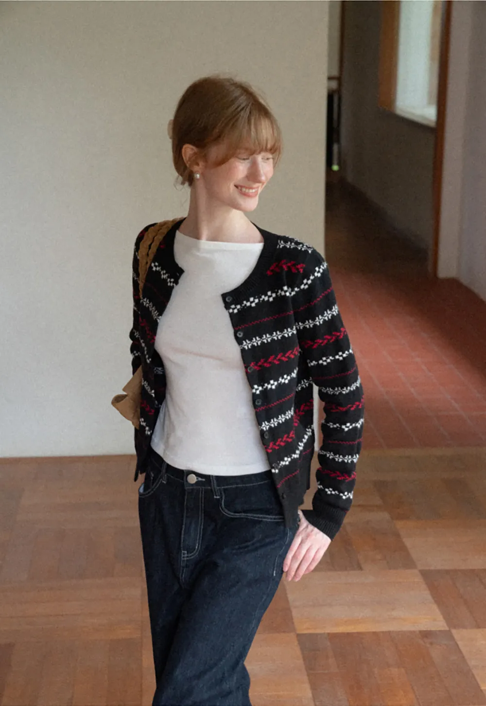 Fair Isle Patterned Cropped Wool Knit Sweater