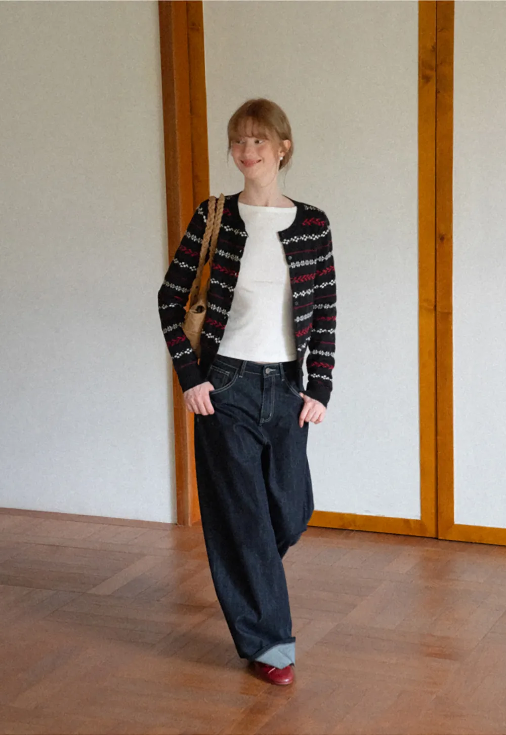 Fair Isle Patterned Cropped Wool Knit Sweater