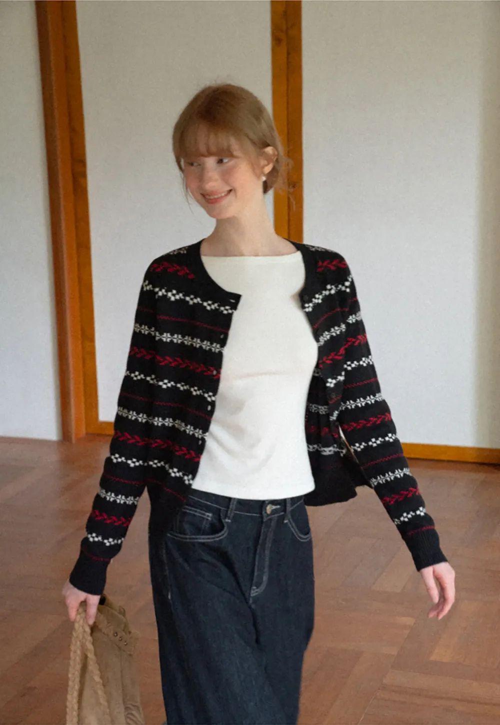Fair Isle Patterned Cropped Wool Knit Sweater