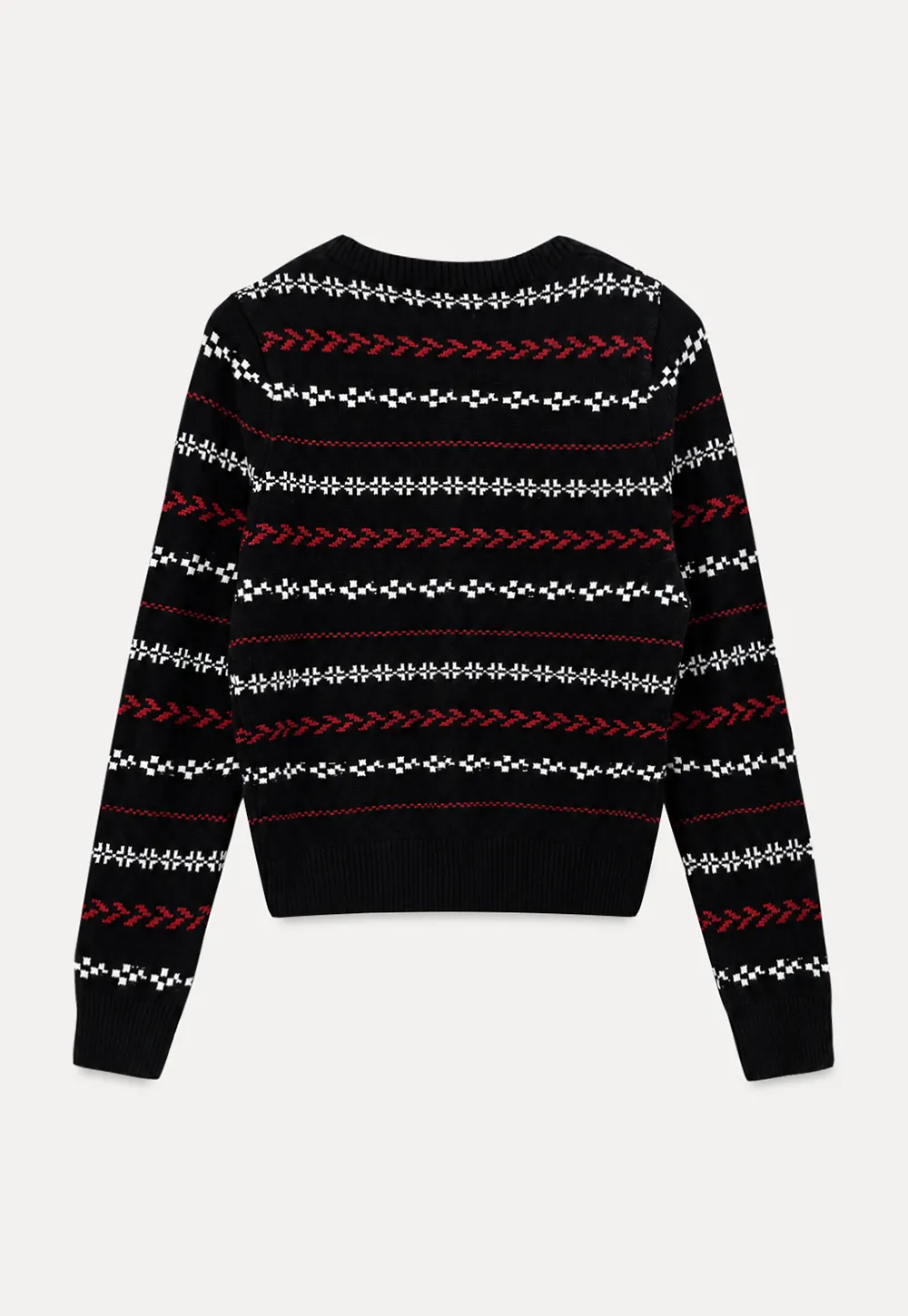 Fair Isle Patterned Cropped Wool Knit Sweater