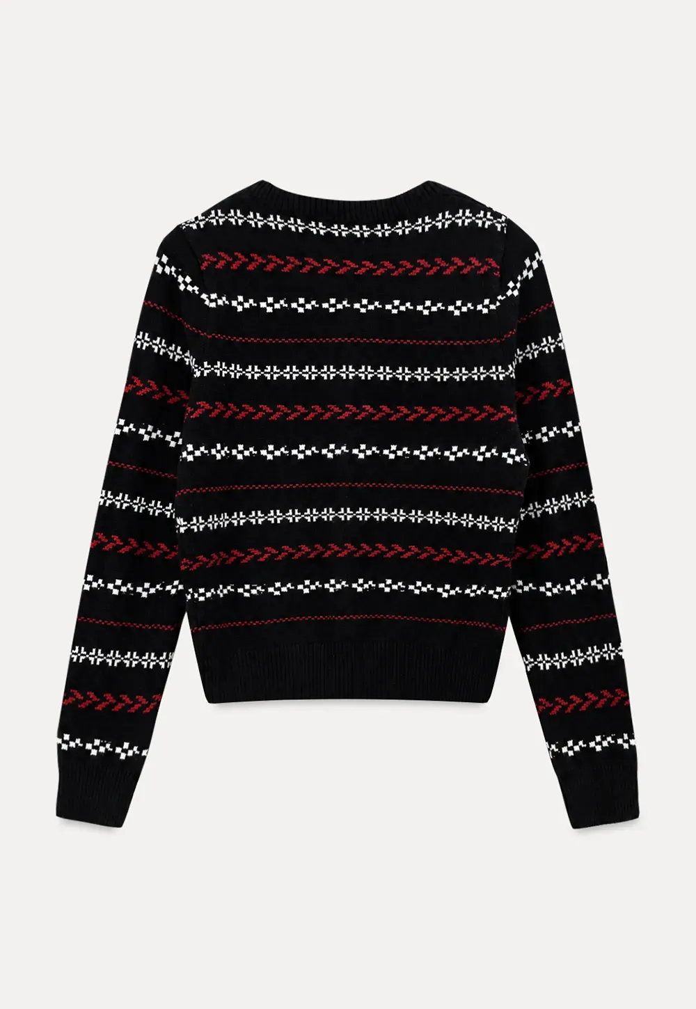 Fair Isle Patterned Cropped Wool Knit Sweater