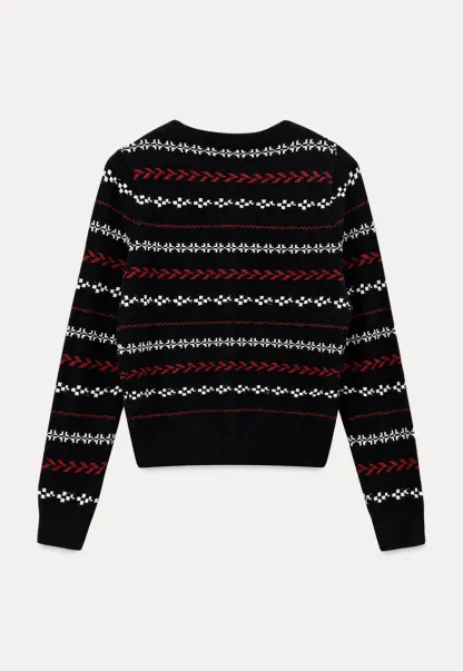 Fair Isle Patterned Cropped Wool Knit Sweater