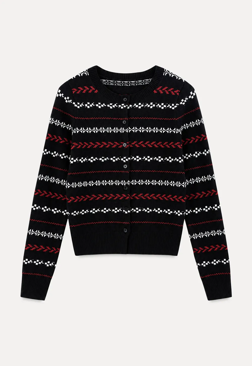 Fair Isle Patterned Cropped Wool Knit Sweater