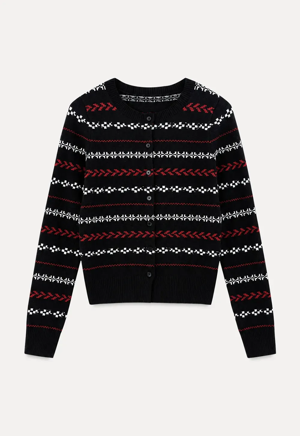Fair Isle Patterned Cropped Wool Knit Sweater