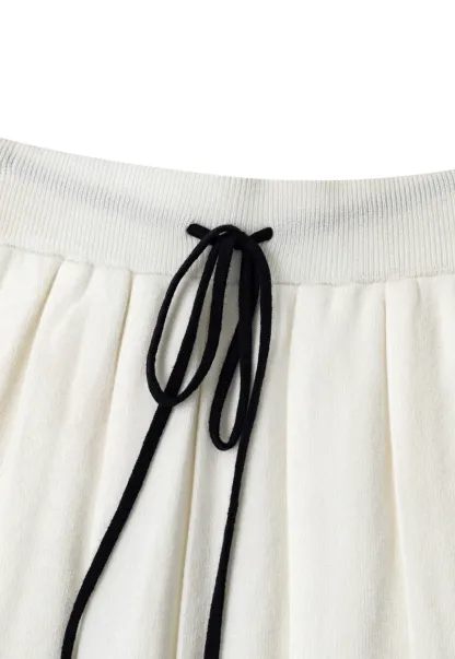 Pleated Skirt with Drawstring Waist and Trimmed Hem