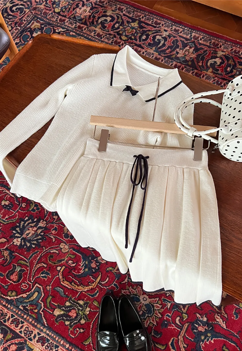 Pleated Skirt with Drawstring Waist and Trimmed Hem