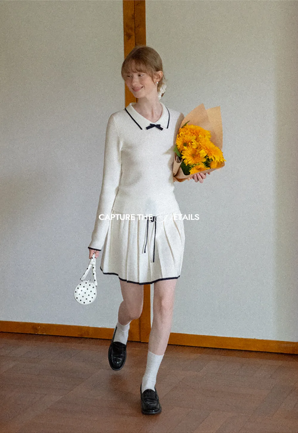 Pleated Skirt with Drawstring Waist and Trimmed Hem