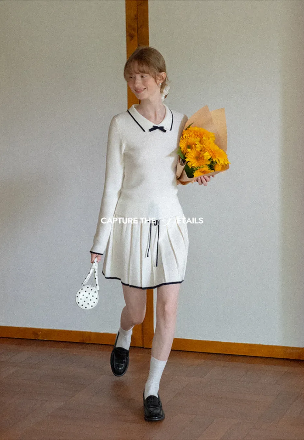 Pleated Skirt with Drawstring Waist and Trimmed Hem