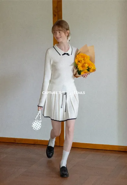 Pleated Skirt with Drawstring Waist and Trimmed Hem