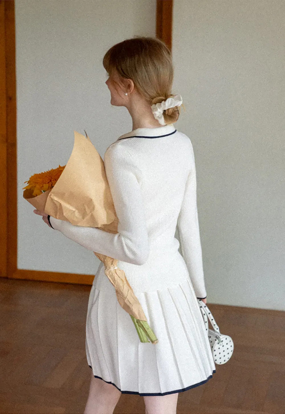 Pleated Skirt with Drawstring Waist and Trimmed Hem