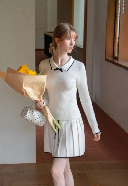 Pleated Skirt with Drawstring Waist and Trimmed Hem