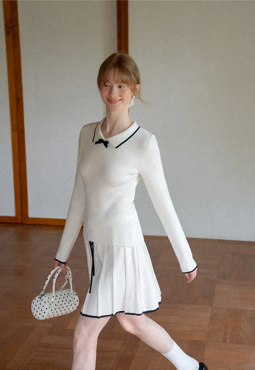 Pleated Skirt with Drawstring Waist and Trimmed Hem