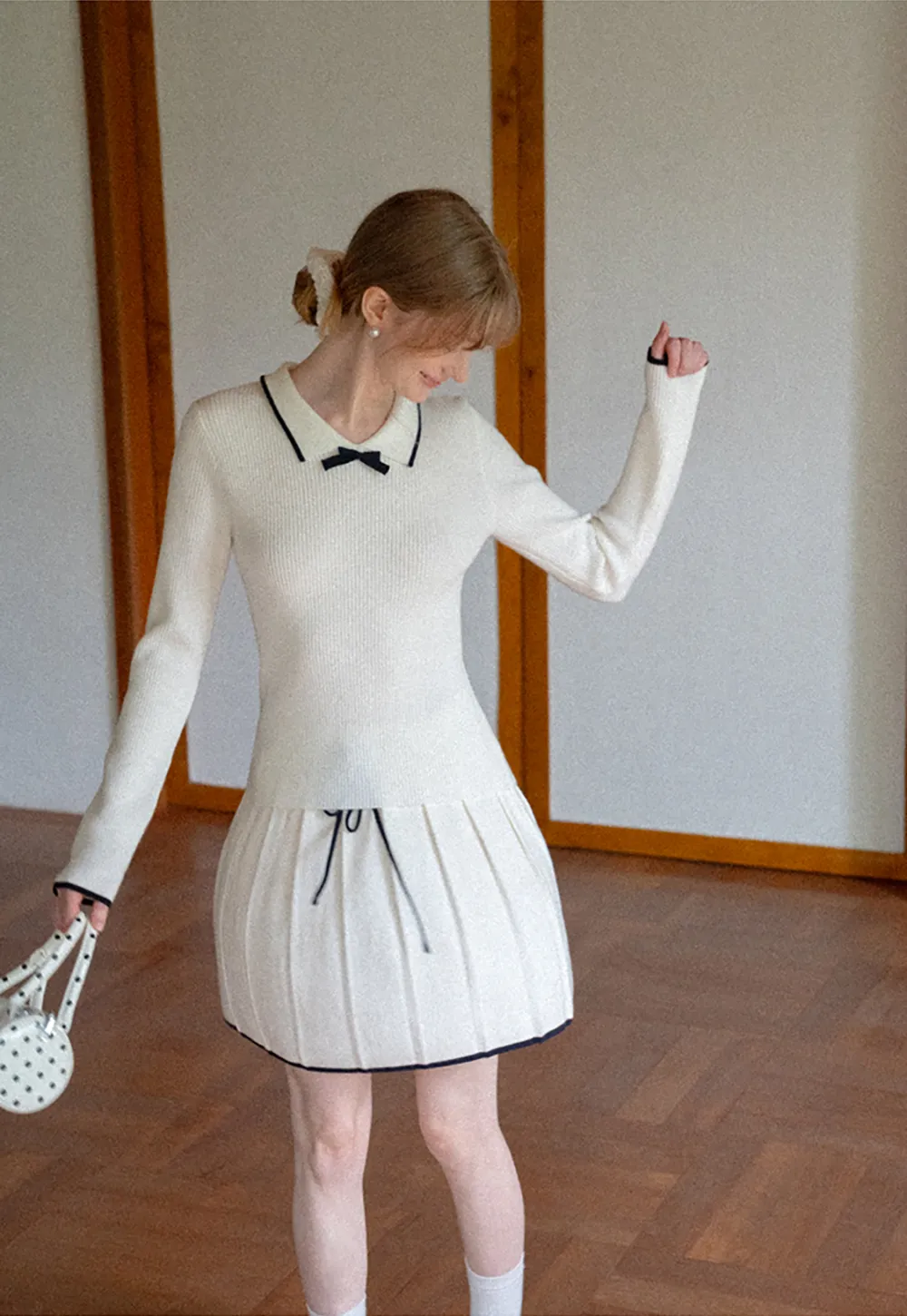 Pleated Skirt with Drawstring Waist and Trimmed Hem