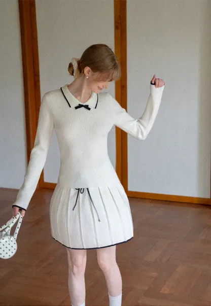 Pleated Skirt with Drawstring Waist and Trimmed Hem