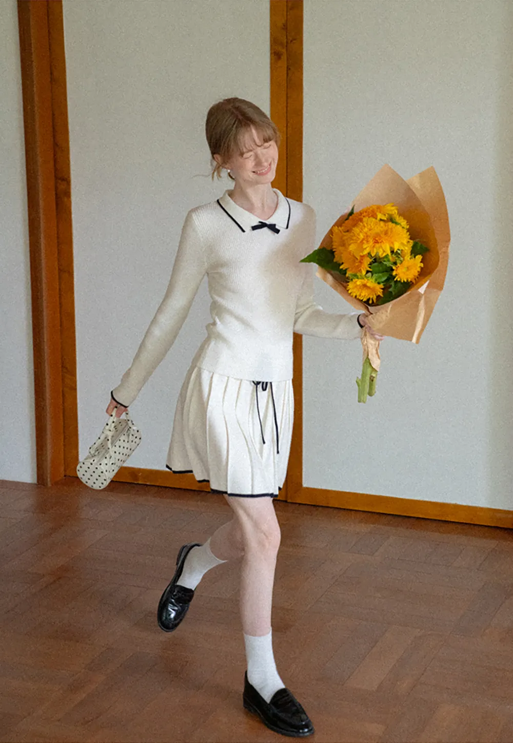 Pleated Skirt with Drawstring Waist and Trimmed Hem
