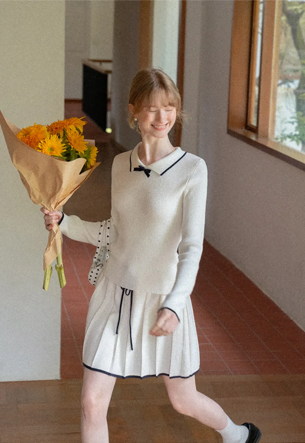 Pleated Skirt with Drawstring Waist and Trimmed Hem