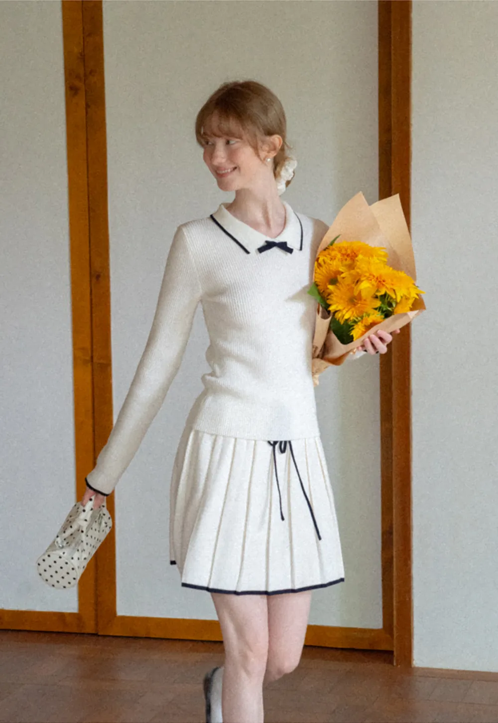 Pleated Skirt with Drawstring Waist and Trimmed Hem