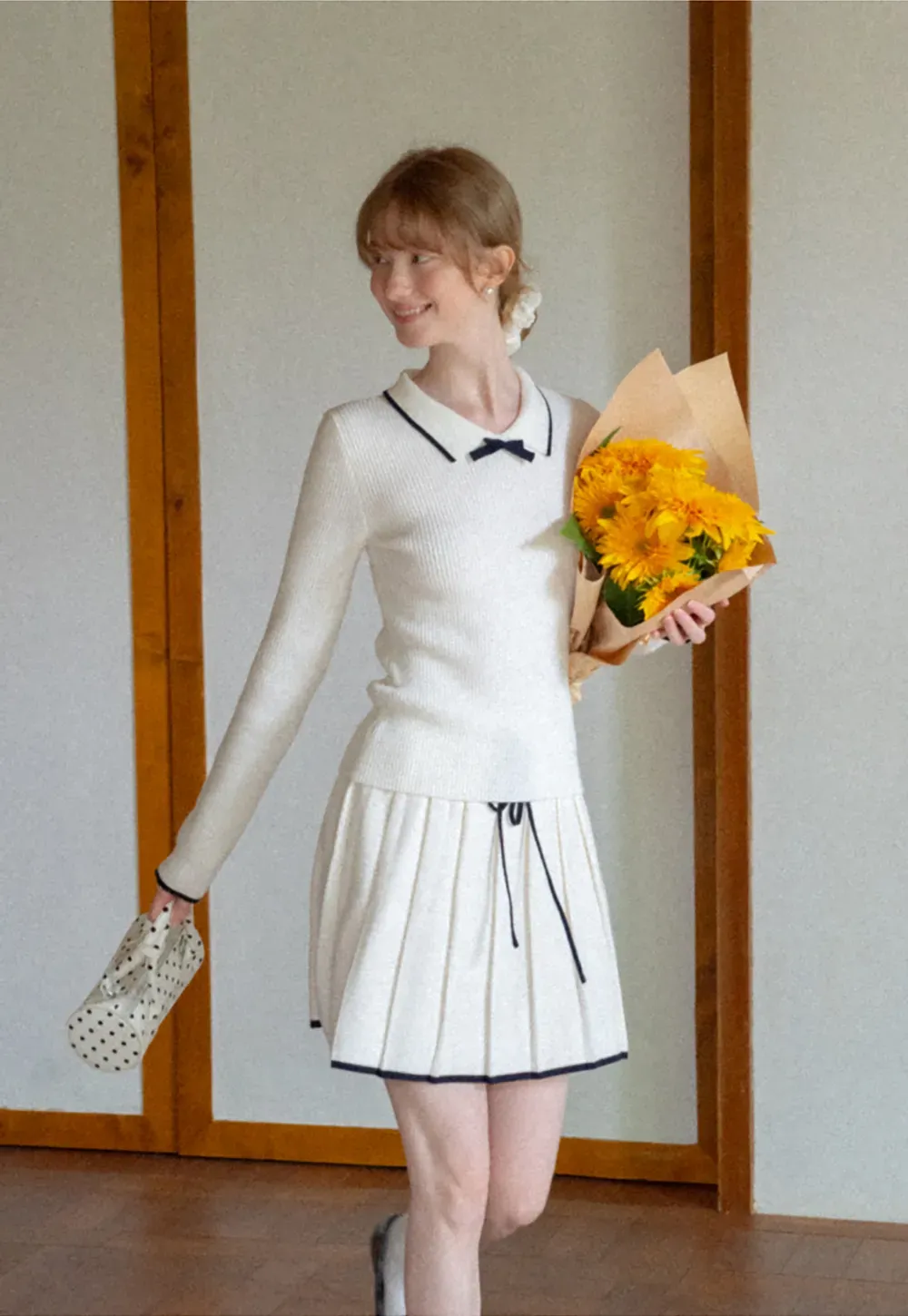 Pleated Skirt with Drawstring Waist and Trimmed Hem