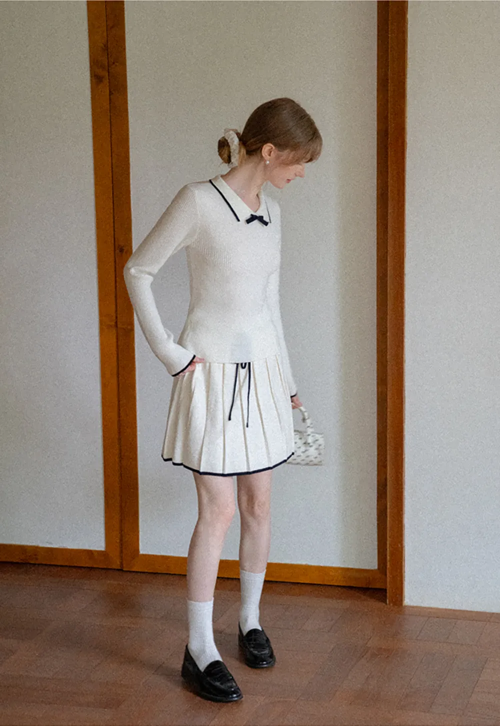 Pleated Skirt with Drawstring Waist and Trimmed Hem