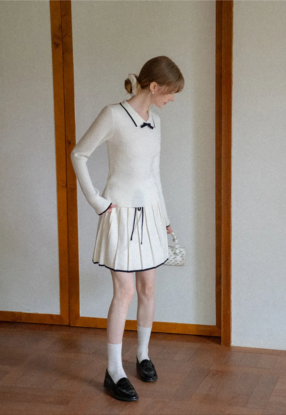 Pleated Skirt with Drawstring Waist and Trimmed Hem
