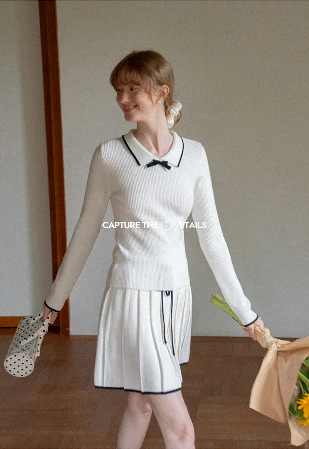 Pleated Skirt with Drawstring Waist and Trimmed Hem