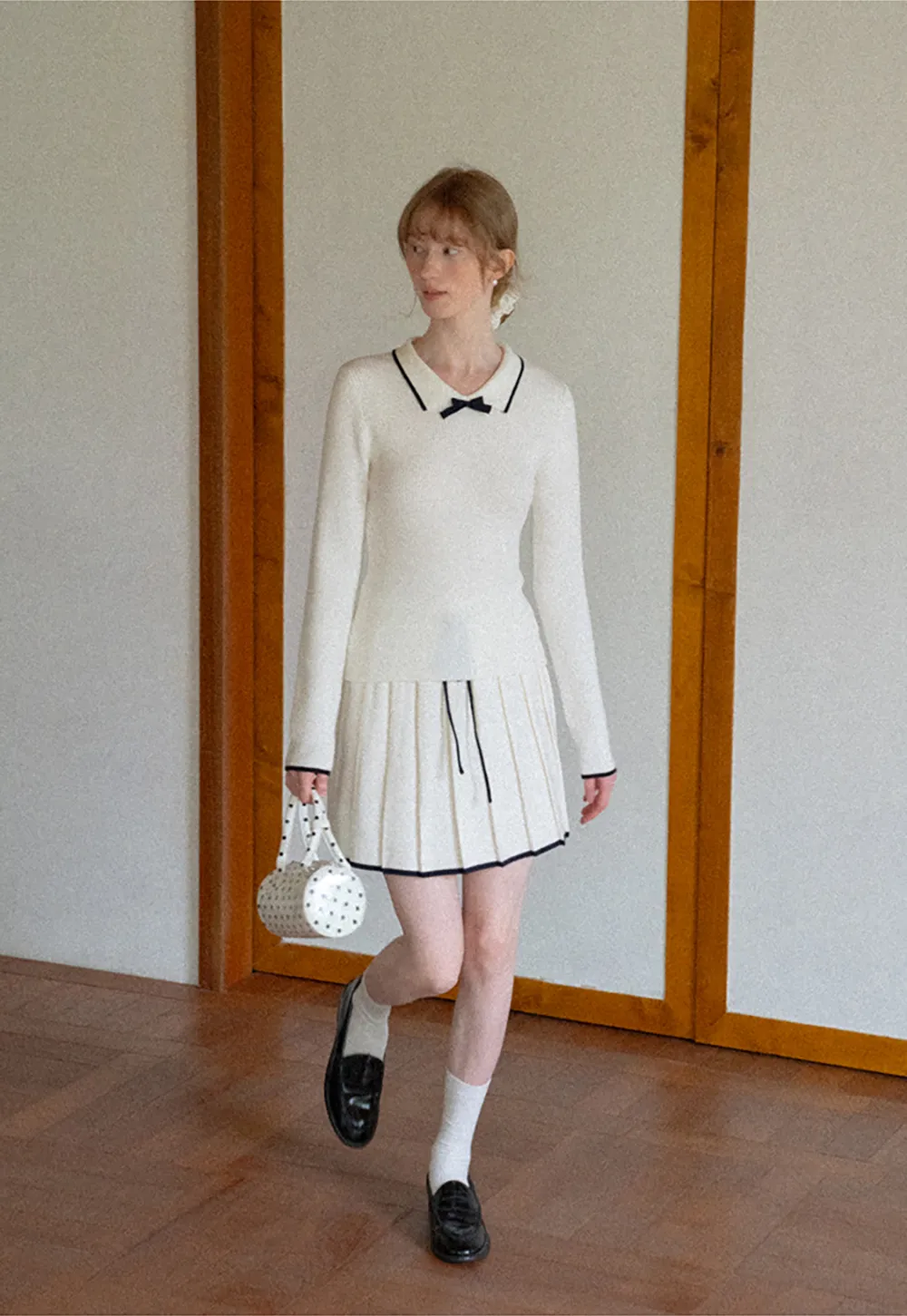 Pleated Skirt with Drawstring Waist and Trimmed Hem