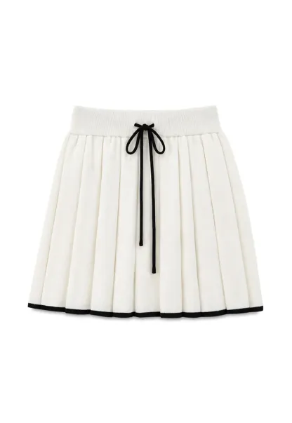 Pleated Skirt with Drawstring Waist and Trimmed Hem