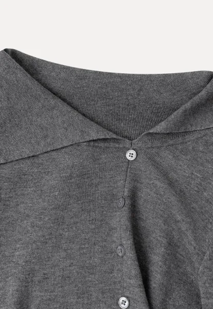 Asymmetrical Hem V Neck Button Front Knit Sweater
