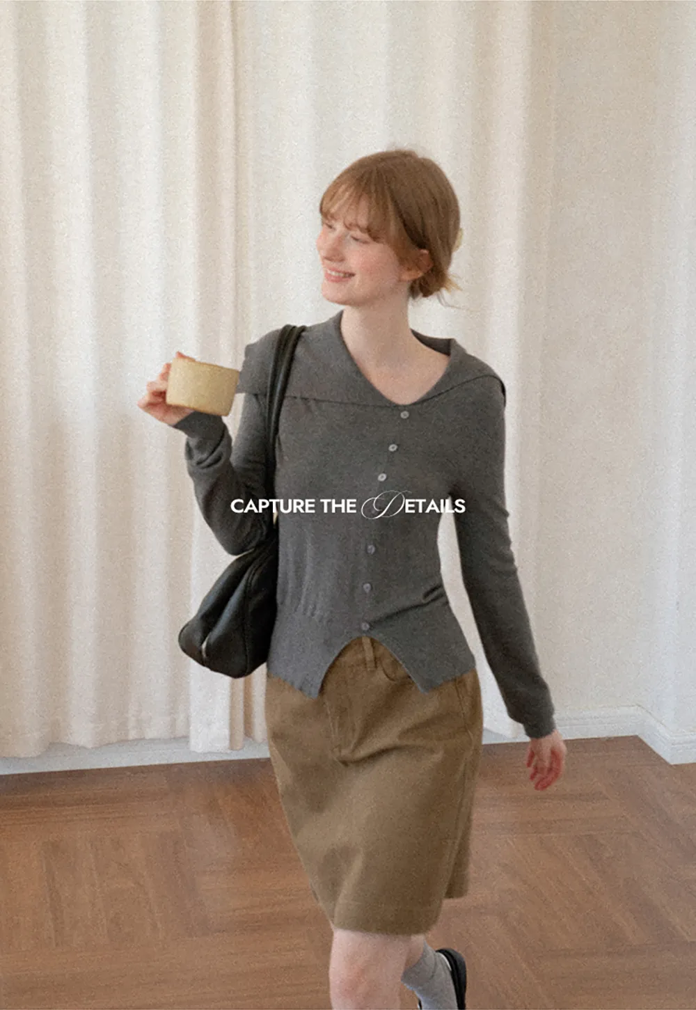Asymmetrical Hem V Neck Button Front Knit Sweater
