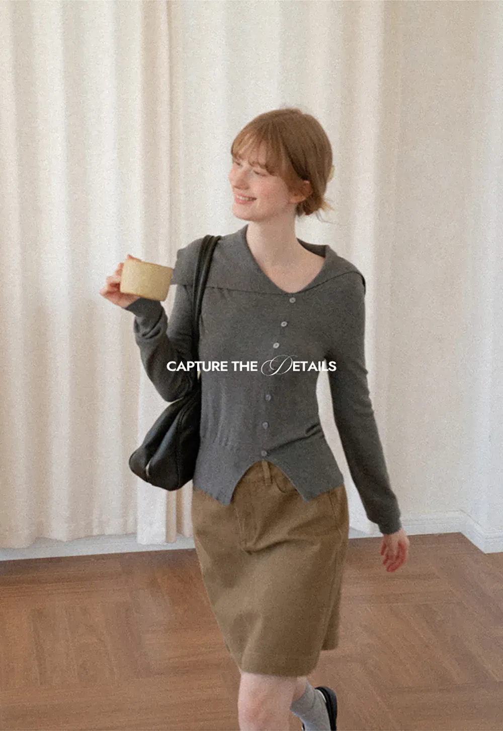 Asymmetrical Hem V Neck Button Front Knit Sweater