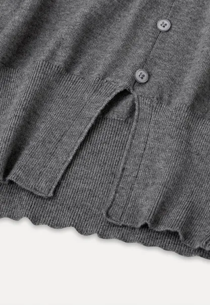 Asymmetrical Hem V Neck Button Front Knit Sweater
